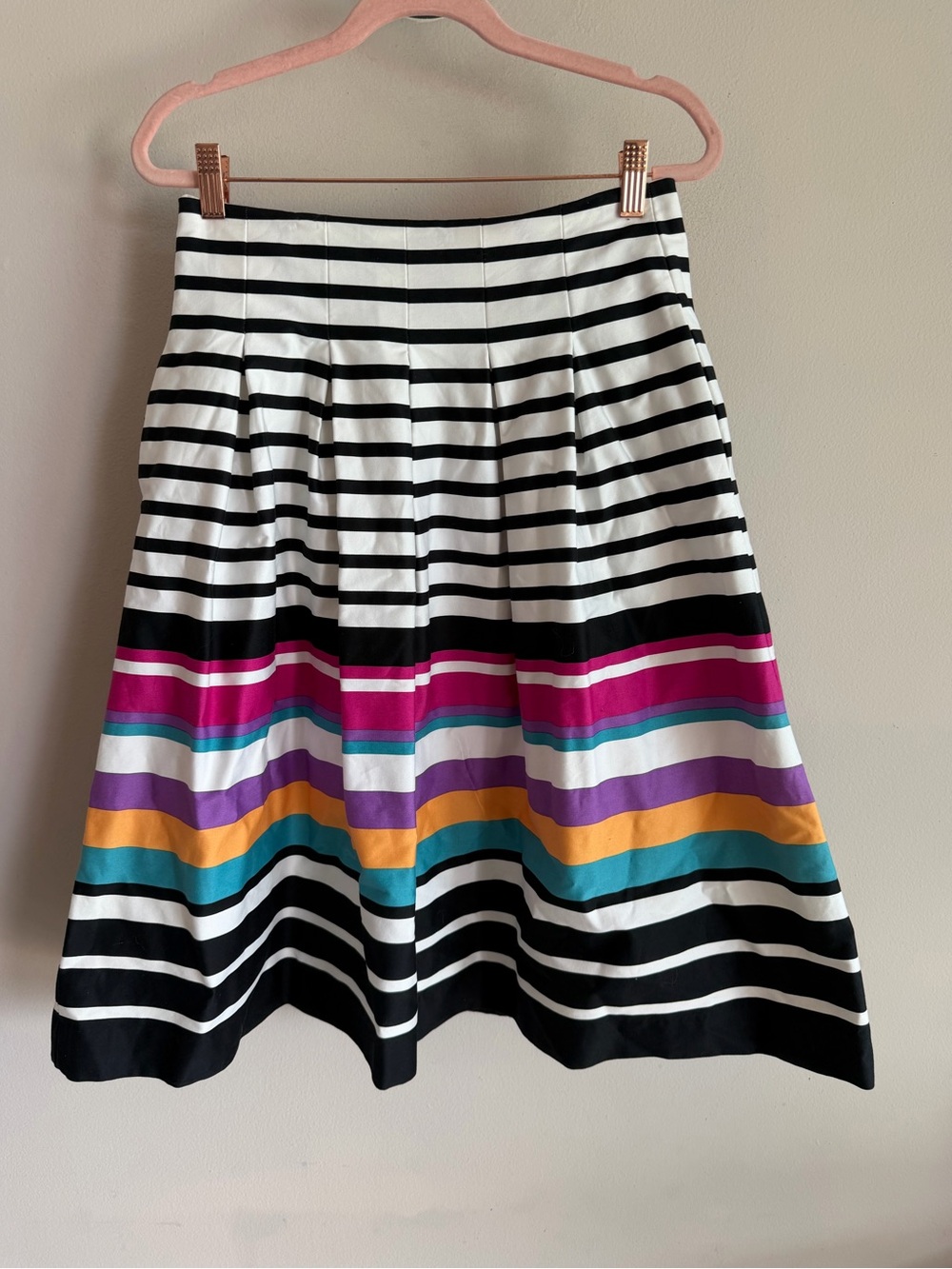 Banana Republic Black & White Striped A-Line Skirt with Multicolor Bands size 2